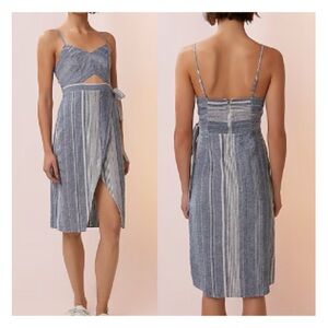 Express Striped Cut-Out Linen-Blend Midi Dress